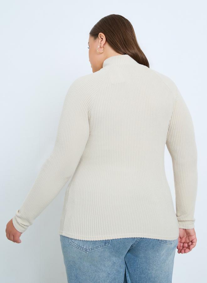 Styli Plus Size Off White Ribbed Knit Top - Image 4