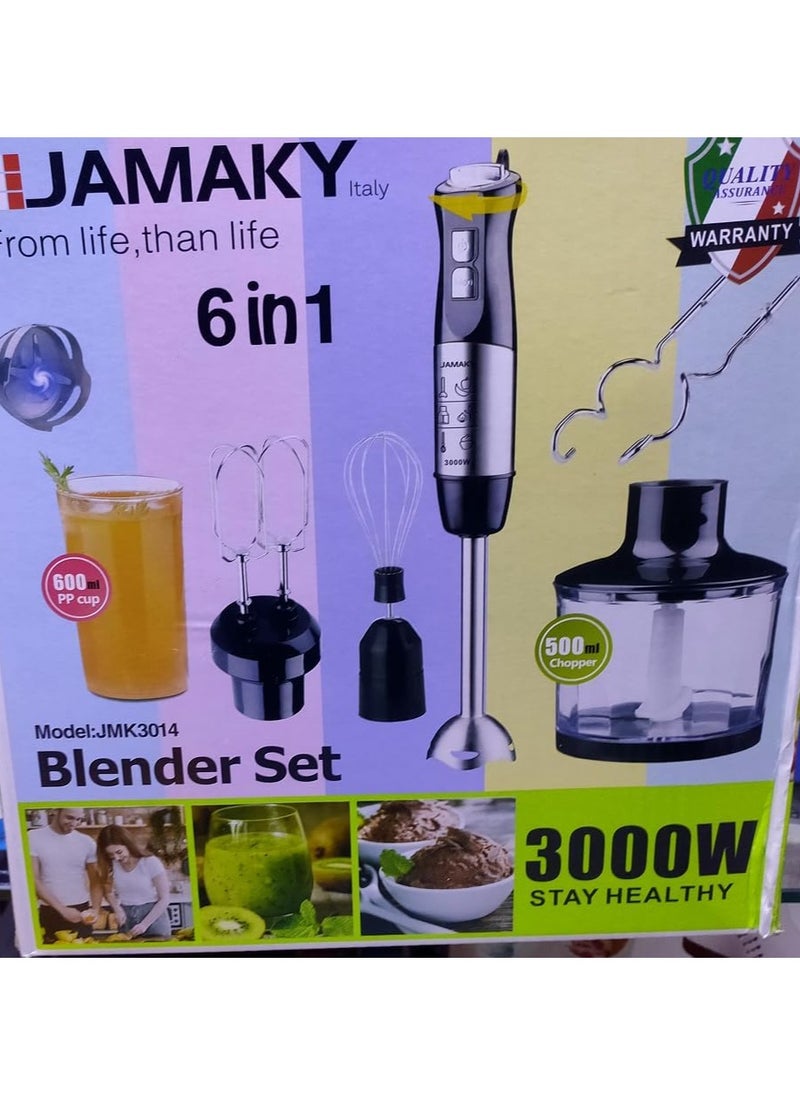 Jamaky Italy - خلاط يدوي جاماكي 6 في 1 بقوة 3000 واط من الفولاذ المقاوم للصدأ مع سرعات ومتعدد الوظائف - ضمان عام - jmk 3014- ايطالي - Image 1