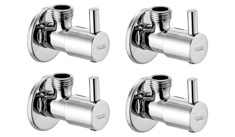 SPAZIO Brass Flora Quarter Turn Angle ValveAngle Cock Stop Cock For HotCold Water With Brass Disc Wall Flange Chrome Finish Pack of 4 - Image 1