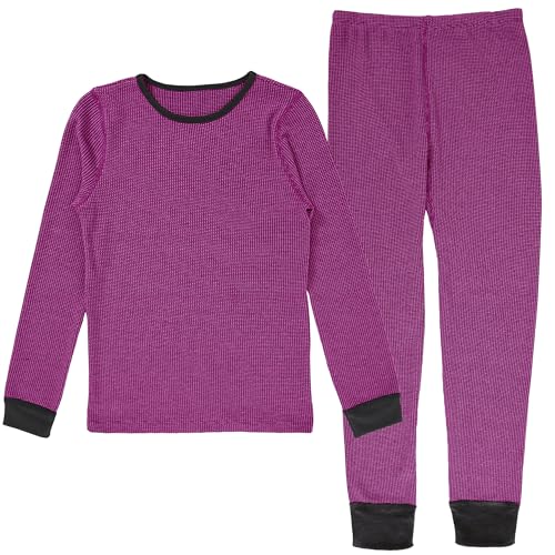 Fruit of the Loom Premium Girl's Thermal Waffle Set, Black/Fuchsia Cross Dye, 4-5 - Image 1