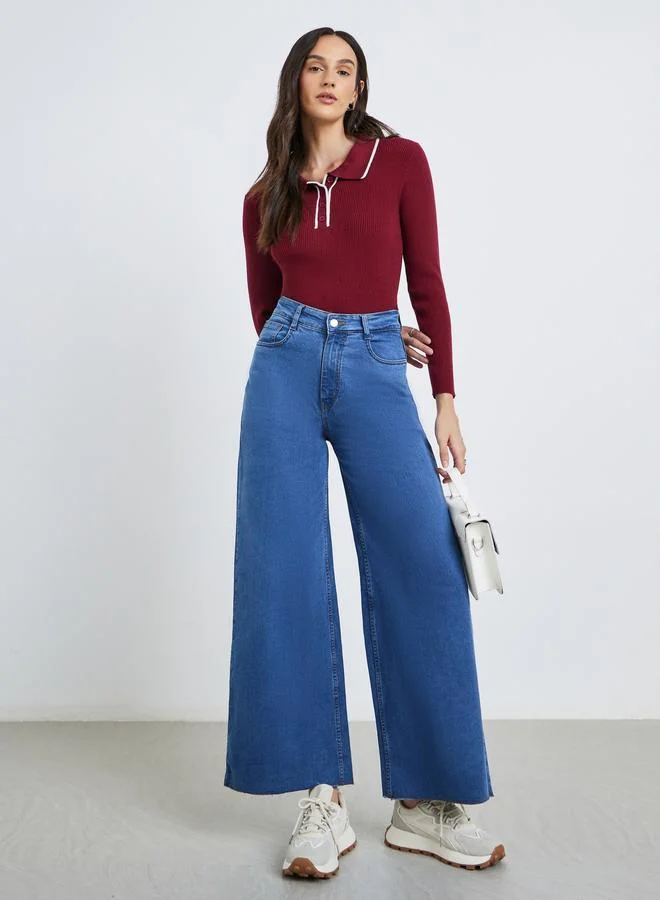 Styli Styli Mid Rise Solid Stretchable Straight Fit Jeans