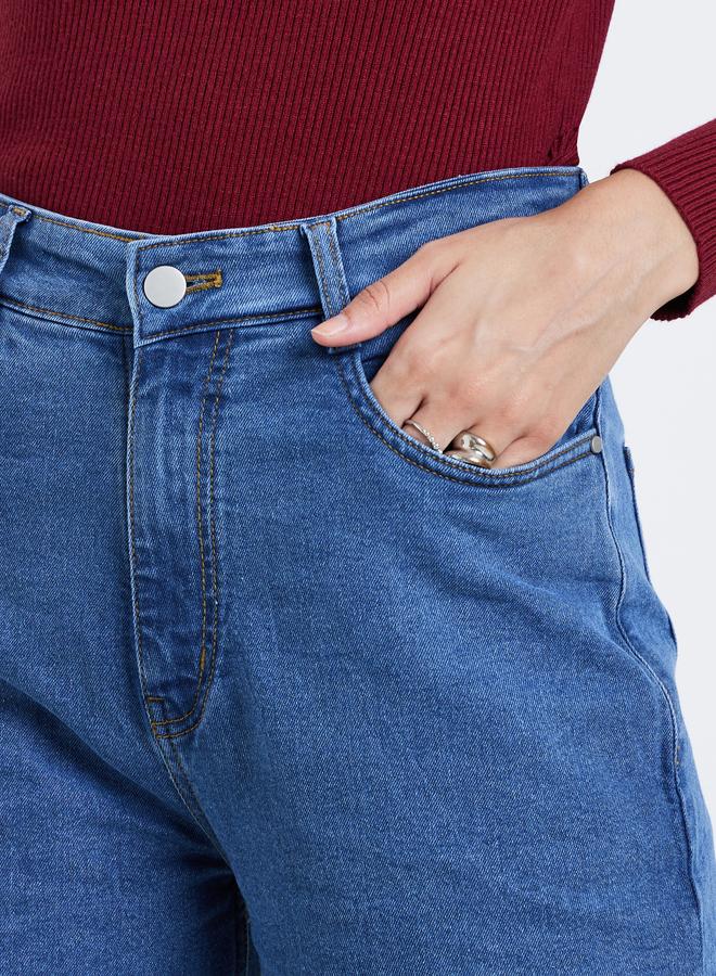 Styli Mid Rise Solid Stretchable Straight Fit Jeans - Image 3