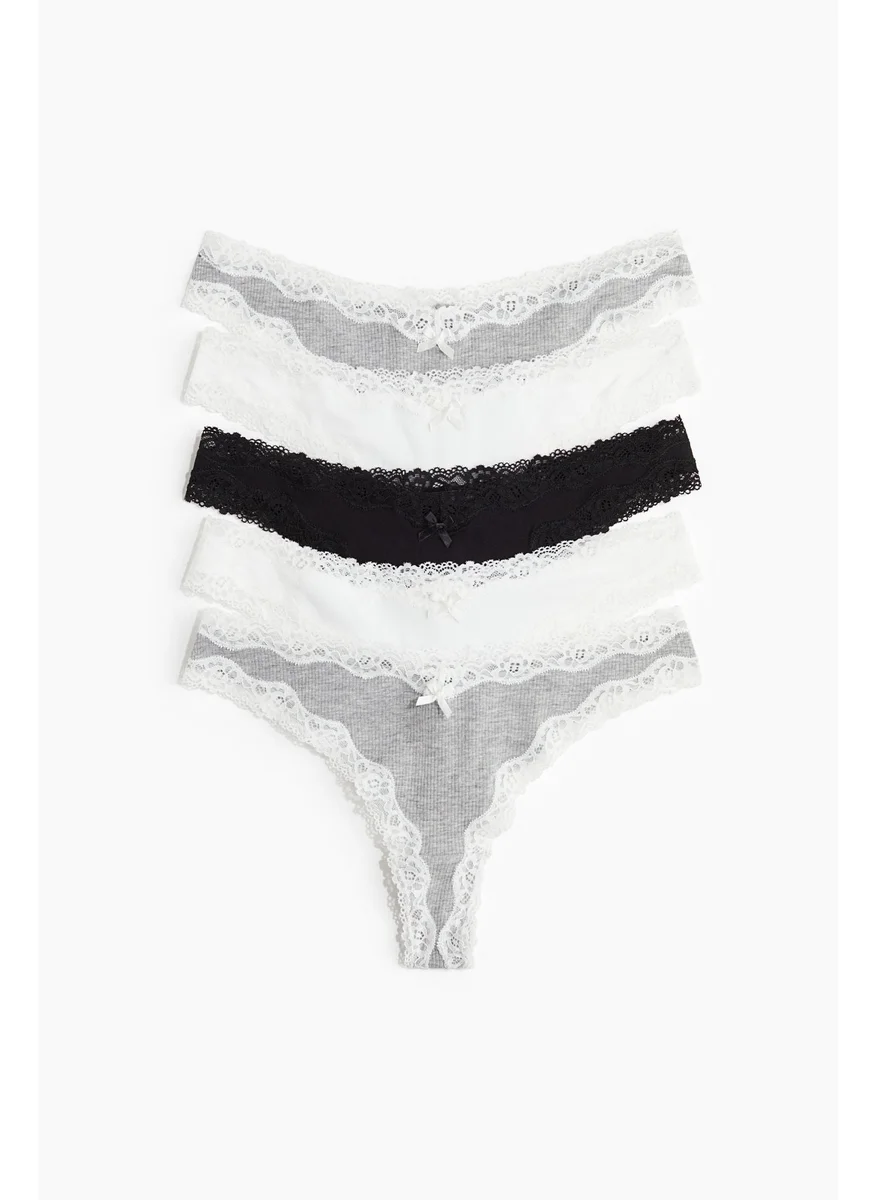 H&M 5-Pack Cotton And Lace Brazilian Briefs