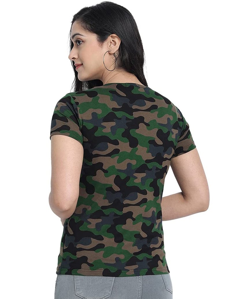 Veirdo 100% Cotton Round Neck Half Sleeves Regular Fit Camoflauge T-Shirt for Women/Girls (TSH_99GL_CAMO) - Image 2