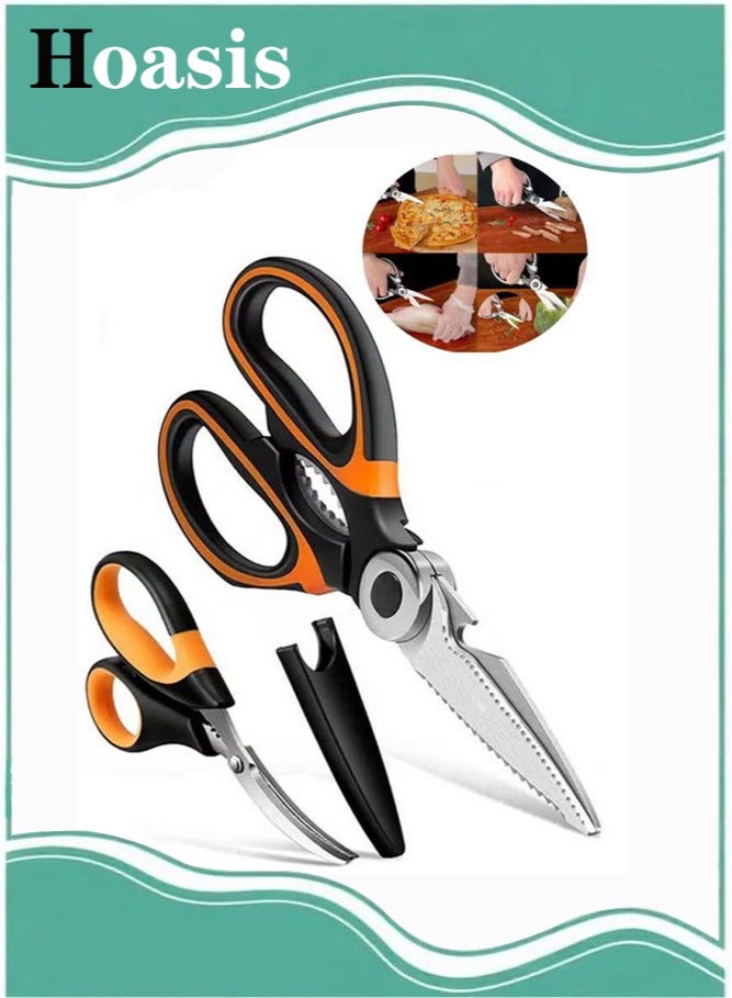 Hoasis 2 Pack Heavy Duty Kitchen Scissors, Multifunctional Kitchen Shears with Sharp Stainless Steel Blades and Blade Cover Cooking Scissors for Meat, Chicken, Fish, Herbs and Vegetables - Image 1