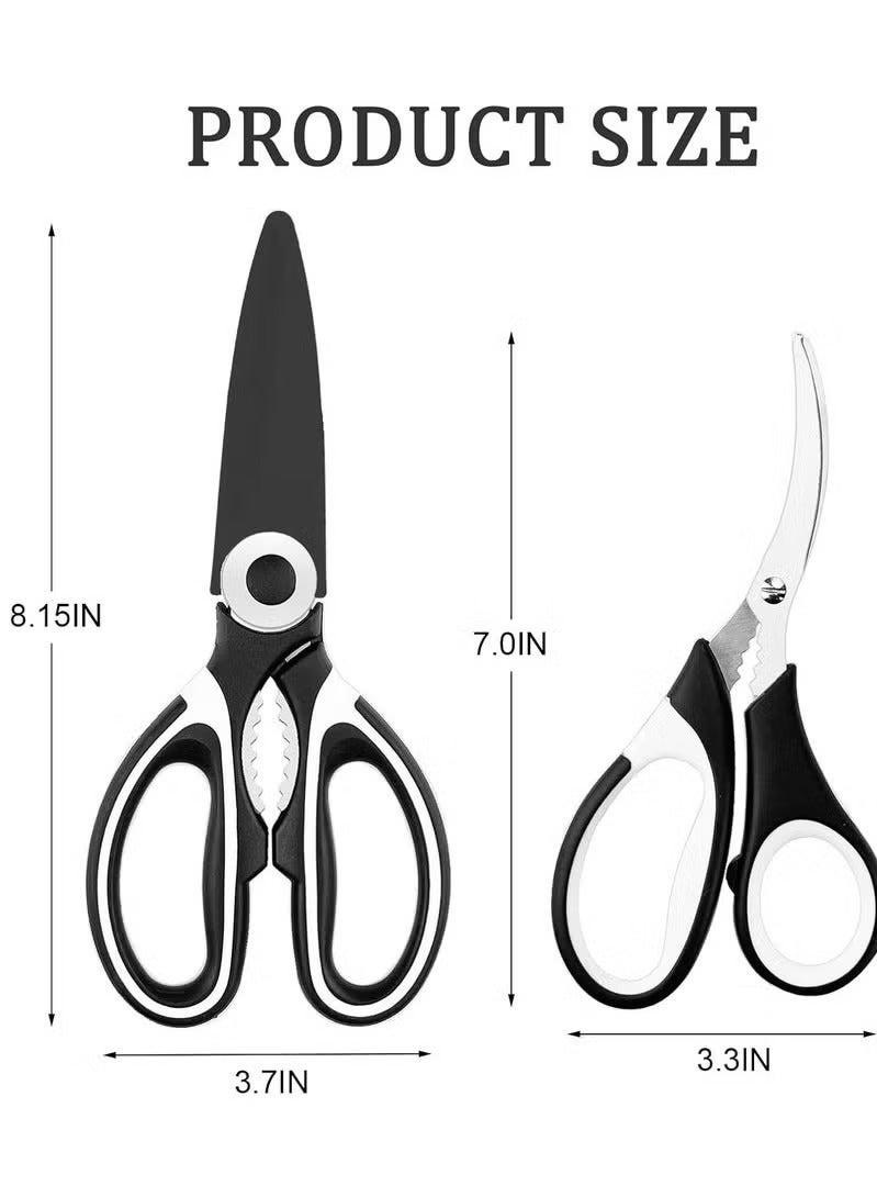 Hoasis 2 Pack Heavy Duty Kitchen Scissors, Multifunctional Kitchen Shears with Sharp Stainless Steel Blades and Blade Cover Cooking Scissors for Meat, Chicken, Fish, Herbs and Vegetables - Image 2