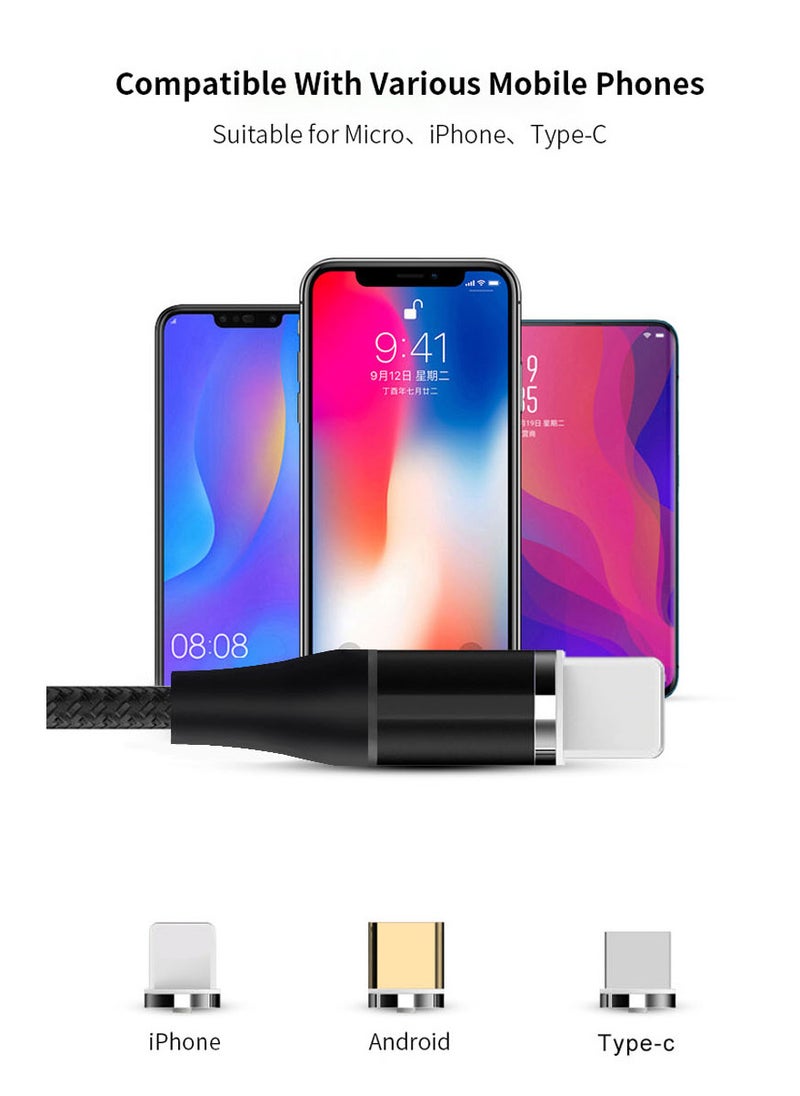 Generic - ⭐  ⭐ Magnetic DATA USB Cable 3A Fast Charging 380° Rotate with Type C+Micro+Lightning Plugs  Magnetic Cable Fast Charging Cable Micro USB Type c & iOS Phone 3A Fast Charging With Data Transfer 7 Pin Connector 360 Degree Rotation LED Indication 2 Meter Length - Image 1