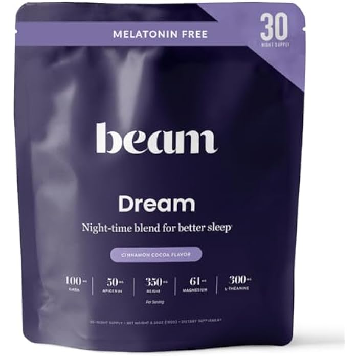 Beam Dream Sleep Powder, L-Theanine, Apigenin, Reishi and Magnesium, Third Party Tested Natural Sleep Aid & Sleep Supplement, Health and Wellness Gift, Natural Sleep Support, Non-GMO, 30 Servings - Image 1