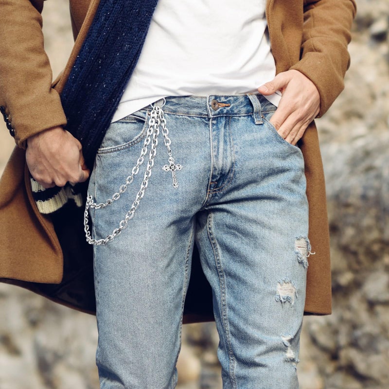 ANGLEQUEEN Punk Layered Pants Chains for Men Women Silver Cross Wallet Chains Hip Hop Pocket Chain Goth Jewelry Key Wallet Chain Gothic Accessories 2026 Fashion Jewelry (style6) - Image 4