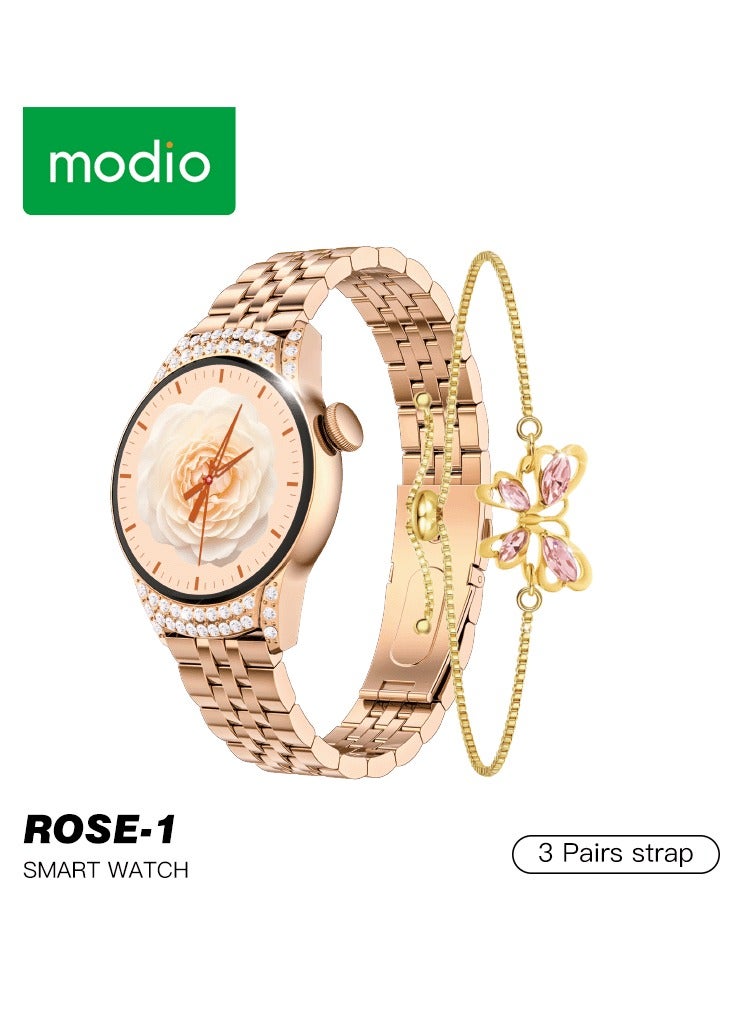 Modio ROSE-1 Smart Watch for Women – Luxury Rose Gold Design with 3 Pairs Strap, Stylish Bracelet, Fitness Tracking & Elegant Display - Image 1