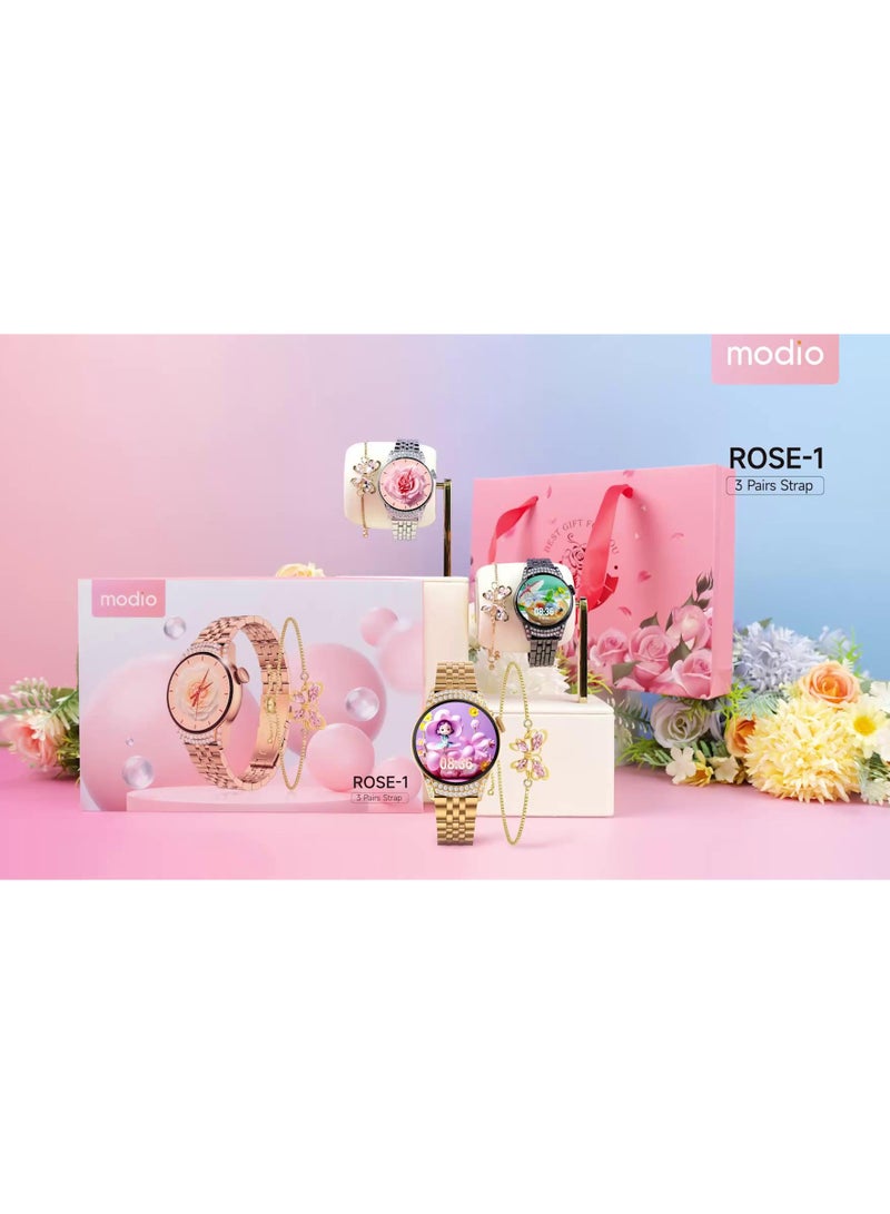 Modio ROSE-1 Smart Watch for Women – Luxury Rose Gold Design with 3 Pairs Strap, Stylish Bracelet, Fitness Tracking & Elegant Display - Image 2