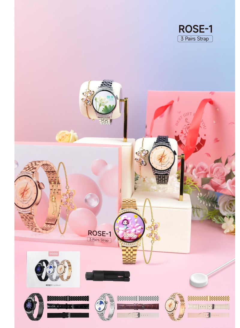 Modio ROSE-1 Smart Watch for Women – Luxury Rose Gold Design with 3 Pairs Strap, Stylish Bracelet, Fitness Tracking & Elegant Display - Image 3