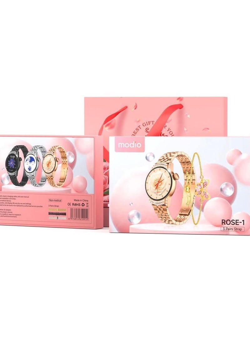 Modio ROSE-1 Smart Watch for Women – Luxury Rose Gold Design with 3 Pairs Strap, Stylish Bracelet, Fitness Tracking & Elegant Display - Image 4