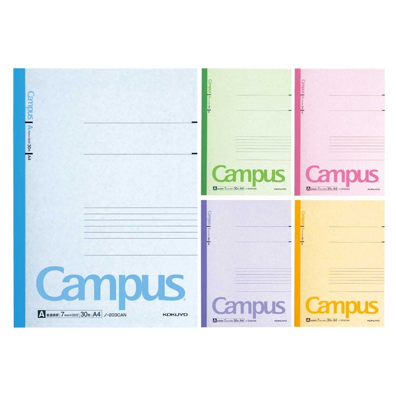 KOKUYO Campus Notebook A 7mm028in Ruled A4 30 Sheets 35 Lines Pack of 5 5 Colors Japan Improt NO203CAX5