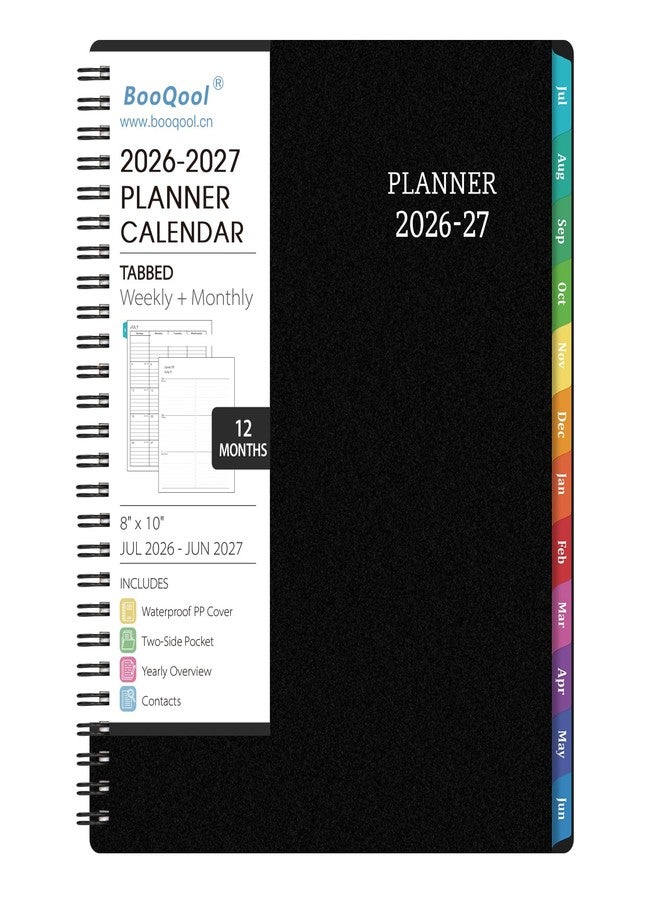بوكول مخطط BooQool 2026-2027 للمكتب والمدرسة والمنزل - تقويم أكاديمي شهري وأسبوعي حلزوني من يوليو 2026 إلى يونيو 2027، منظم مع قائمة مهام، وعلامات تبويب، وغلاف بلاستيكي، مقاس 8 × 10 بوصات - Image 1