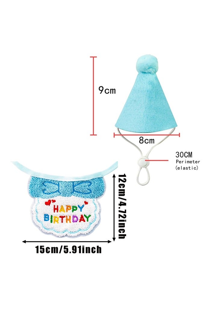2 PCS Cat Birthday Hat Cat Costume Accessories Blue Cat Birthday Gift Decorations Set with Soft Scarf Adorable Hat - Image 2