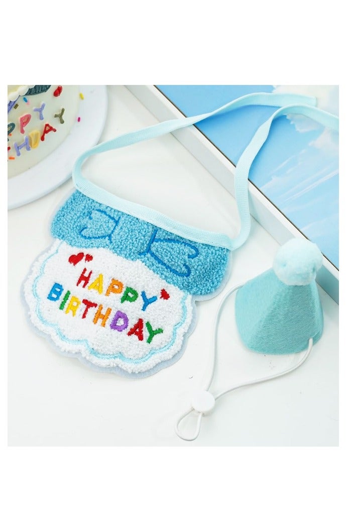 2 PCS Cat Birthday Hat Cat Costume Accessories Blue Cat Birthday Gift Decorations Set with Soft Scarf Adorable Hat - Image 3