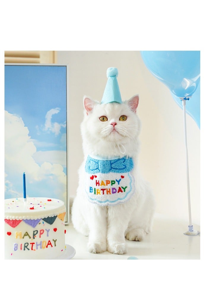 2 PCS Cat Birthday Hat Cat Costume Accessories Blue Cat Birthday Gift Decorations Set with Soft Scarf Adorable Hat - Image 4