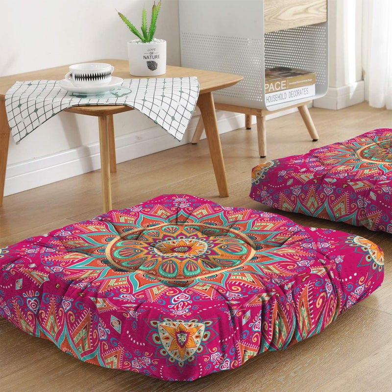 Mandala Meditation Cushion Boho Meditation Mat Meditation Pillows for Sitting on Floor Cushions for Sitting in Home and Outdoor Square Floor Pillows Cushion Seating for Yoga 22 X 22