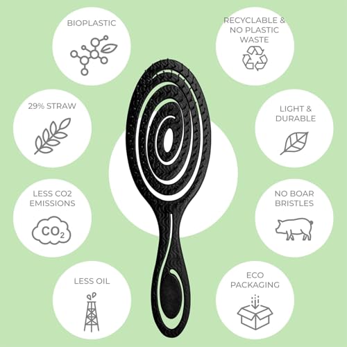 Lyrovo Organic Detangling Hair Brush for Women, Men & Children - Does not Pull on Hair - Straightening Brushes for Straight, Curly & Wet Hair (Black) - Image 2