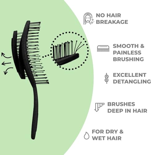 Lyrovo Organic Detangling Hair Brush for Women, Men & Children - Does not Pull on Hair - Straightening Brushes for Straight, Curly & Wet Hair (Black) - Image 4