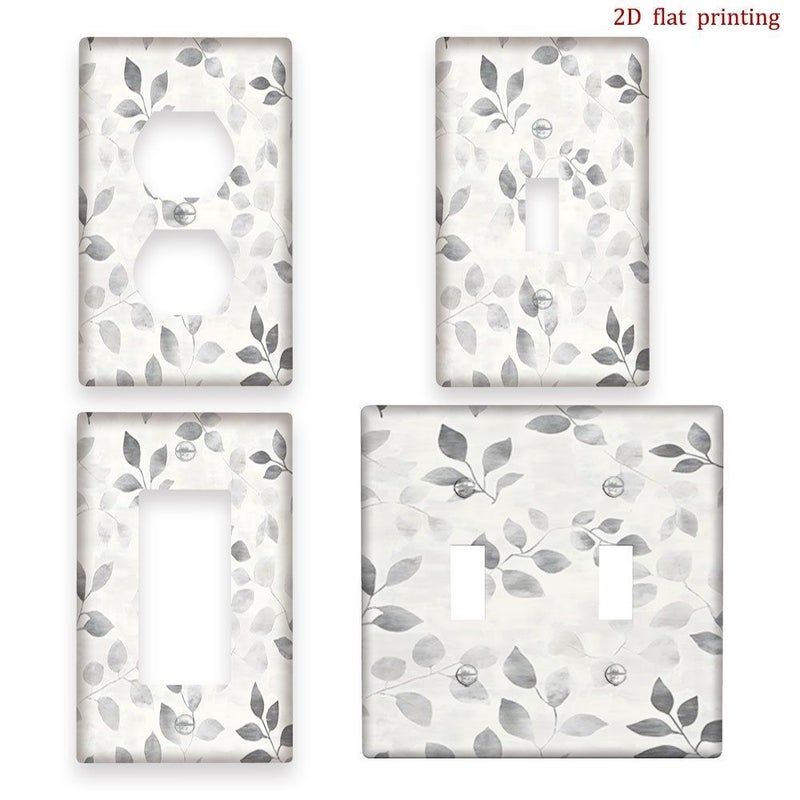 Leaf Branch Pattern Light Switch Plate Cover Grey Beige White Rocker Switch Outlet Cover Easy Snap On Installation For Single Double Switch Fits European Asian Outlets - Image 1