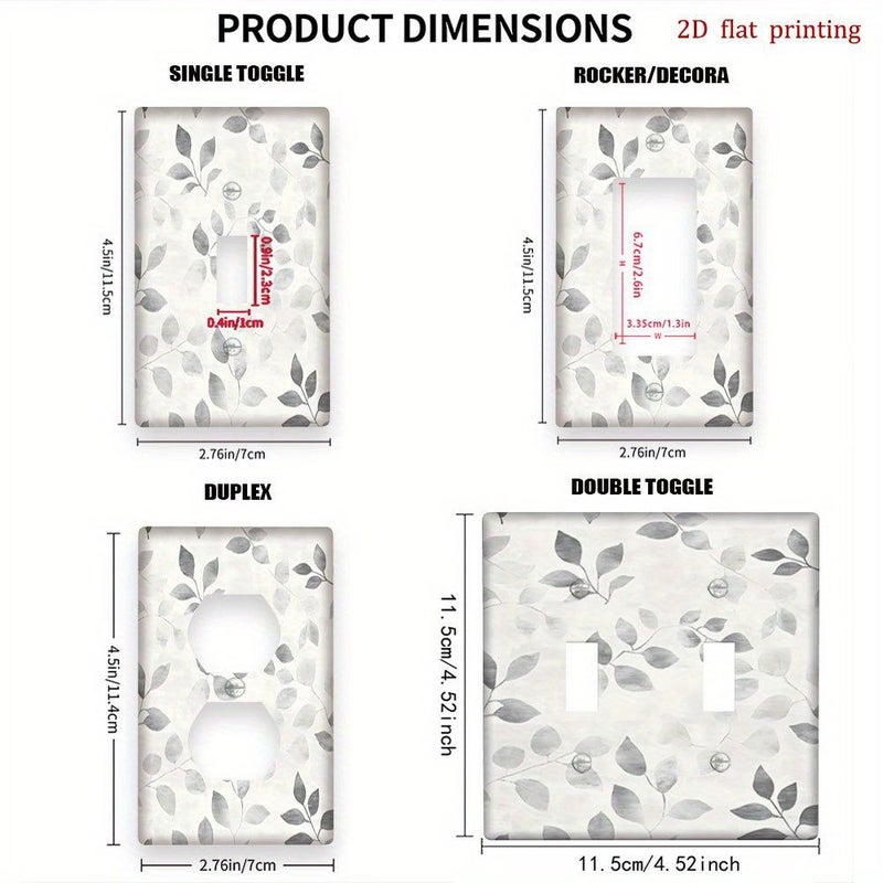 Leaf Branch Pattern Light Switch Plate Cover Grey Beige White Rocker Switch Outlet Cover Easy Snap On Installation For Single Double Switch Fits European Asian Outlets - Image 3