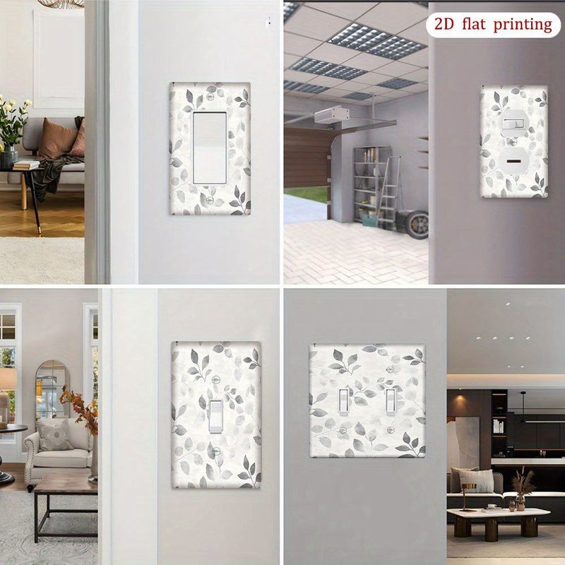 Leaf Branch Pattern Light Switch Plate Cover Grey Beige White Rocker Switch Outlet Cover Easy Snap On Installation For Single Double Switch Fits European Asian Outlets - Image 2