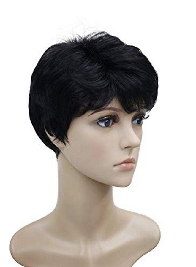 LUSH LOCKS Short Jet Black Fluffy Straight Full Bang Capless Heat Resistant Fiber Wig For Women Suitable For Cancer And Alopecia Patients  - Image 1