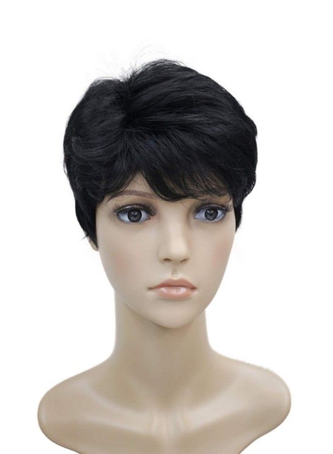 LUSH LOCKS Short Jet Black Fluffy Straight Full Bang Capless Heat Resistant Fiber Wig For Women Suitable For Cancer And Alopecia Patients  - Image 3