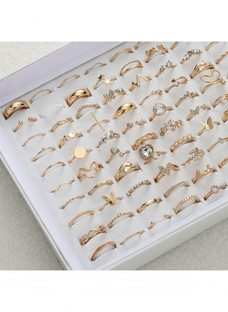 YIQUAN 45 pieces random alloy ring set, heart, butterfly, leaf, diamond rings, very suitable for women's daily wear, going out, party, birthday gifts - Image 2