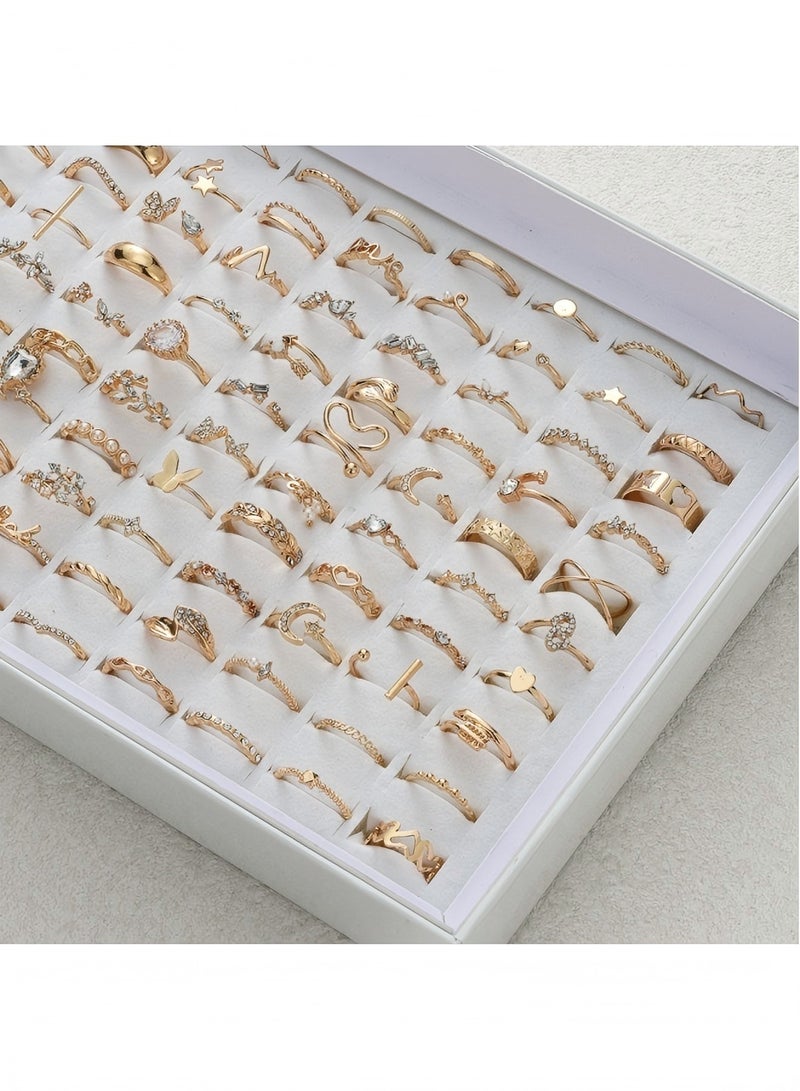 YIQUAN 45 pieces random alloy ring set, heart, butterfly, leaf, diamond rings, very suitable for women's daily wear, going out, party, birthday gifts - Image 3
