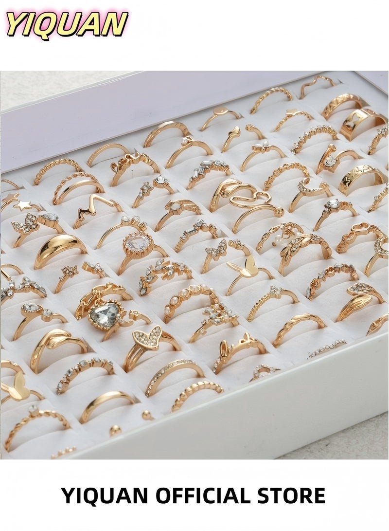 YIQUAN 45 pieces random alloy ring set, heart, butterfly, leaf, diamond rings, very suitable for women's daily wear, going out, party, birthday gifts - Image 1