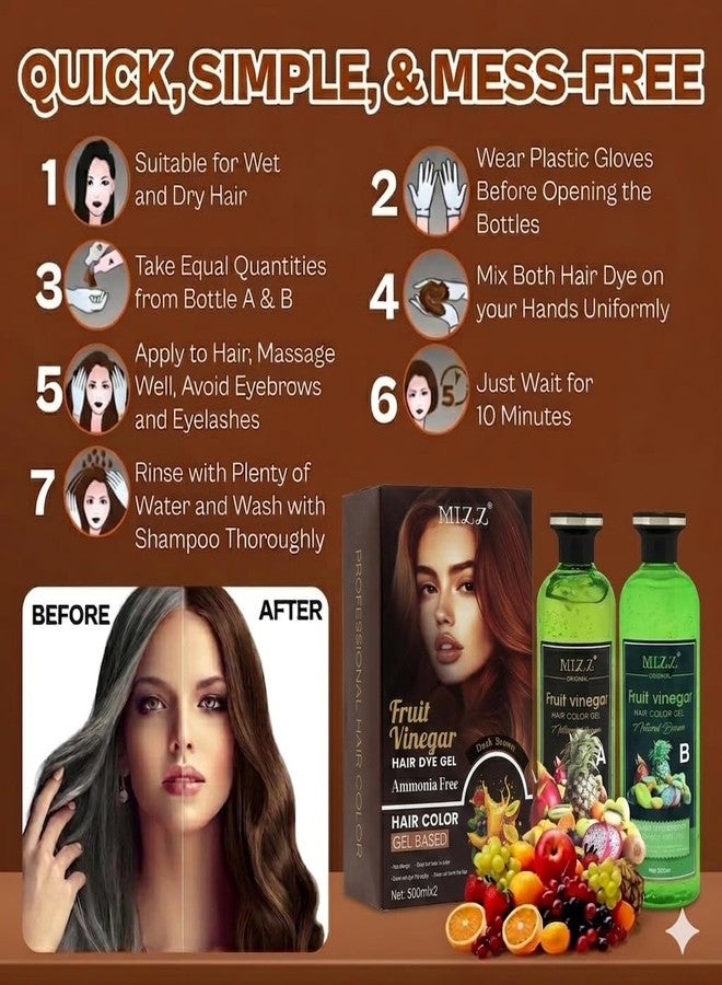 Mizz Natural Fruit Vinegar Hair Dye Color for Both Men, Women, Natural & Ammonia Free Color Dye (Dark Brown) 1000 ml - Image 3