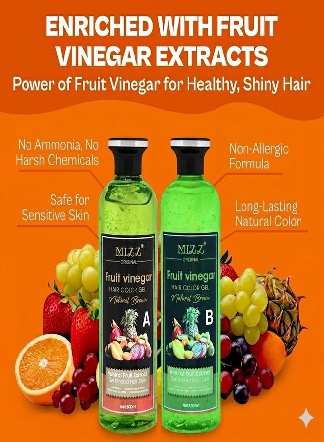Mizz Natural Fruit Vinegar Hair Dye Color for Both Men, Women, Natural & Ammonia Free Color Dye (Dark Brown) 1000 ml - Image 2