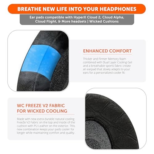 WC Freeze V2 Cloud Alpha - Angled Cooling Gel Earpads for HyperX Cloud Alpha & More, by Wicked Cushions | Angled Pads for Extreme Comfort, New Freeze V2 Cooling Fabric, Extra Thick | Black Camo - Image 4