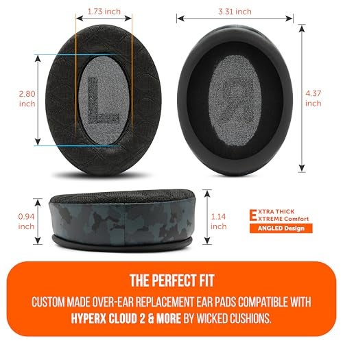 WC Freeze V2 Cloud Alpha - Angled Cooling Gel Earpads for HyperX Cloud Alpha & More, by Wicked Cushions | Angled Pads for Extreme Comfort, New Freeze V2 Cooling Fabric, Extra Thick | Black Camo - Image 5