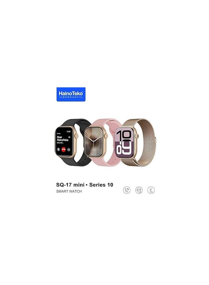 Haino Teko Haino Teko's smartwatch features an AMOLED display and a stylish design. It comes with three straps and a wireless charger. Gold color. AMOLED display: Provides rich colors, high brightness levels, and superior contrast. - Image 1