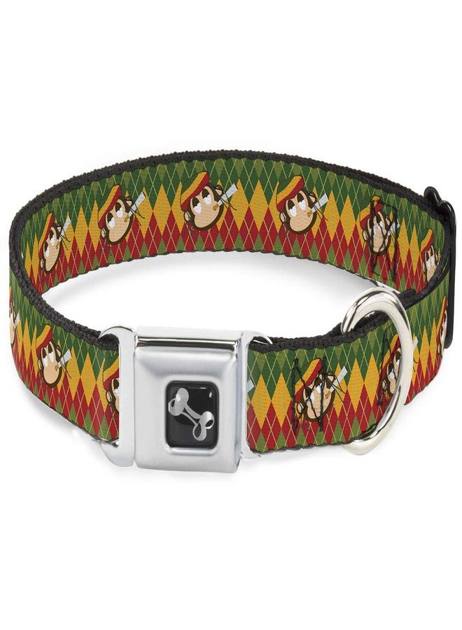 Buckle Down Buckle-Down Seatbelt Buckle Dog Collar - Smoking Monkey Repeat Argyle Rasta - 1.5" Wide - Fits 16-23" Neck - Medium - Image 1