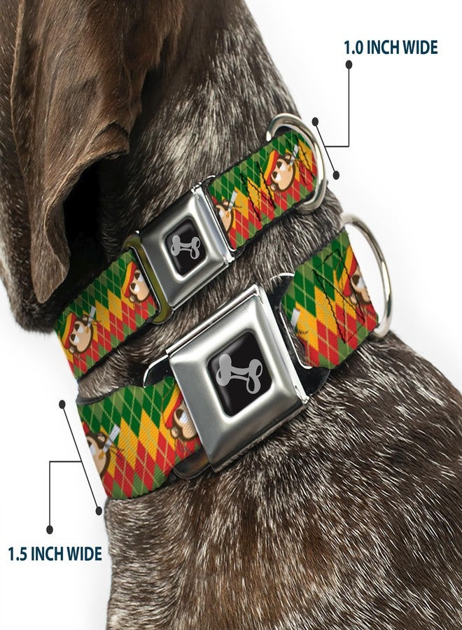 Buckle Down Buckle-Down Seatbelt Buckle Dog Collar - Smoking Monkey Repeat Argyle Rasta - 1.5" Wide - Fits 16-23" Neck - Medium - Image 2