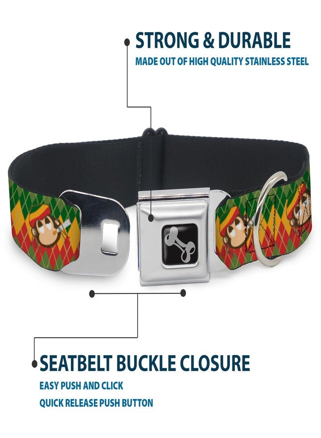 Buckle Down Buckle-Down Seatbelt Buckle Dog Collar - Smoking Monkey Repeat Argyle Rasta - 1.5" Wide - Fits 16-23" Neck - Medium - Image 4