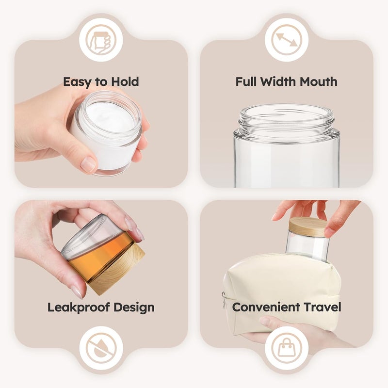 Tecohouse 12 قطعة من الجرار الزجاجية سعة 2 أونصة مع أغطية، حاويات زجاجية صغيرة مع أغطية بلاستيكية خشبية وبطانات داخلية، حاويات سفر قابلة لإعادة الاستخدام للكريمات، الماكياج، اللوشن، مستحضرات التجميل، المرهم - Image 4
