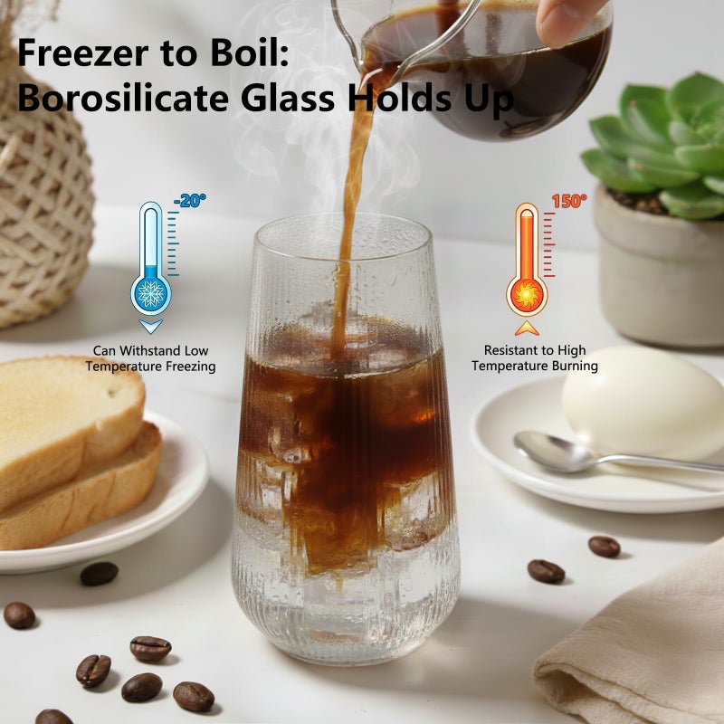 Ruckae Borosilicate Glass Cups with Lids and Straws,16oz Reusable Iced Coffee Cup with Lid Glass Cups 4 Pack for Coffee Bar Accessories,Smoothie,Juice,Durable Clear Tumbler Cups for Home,Office,Travel - Image 2