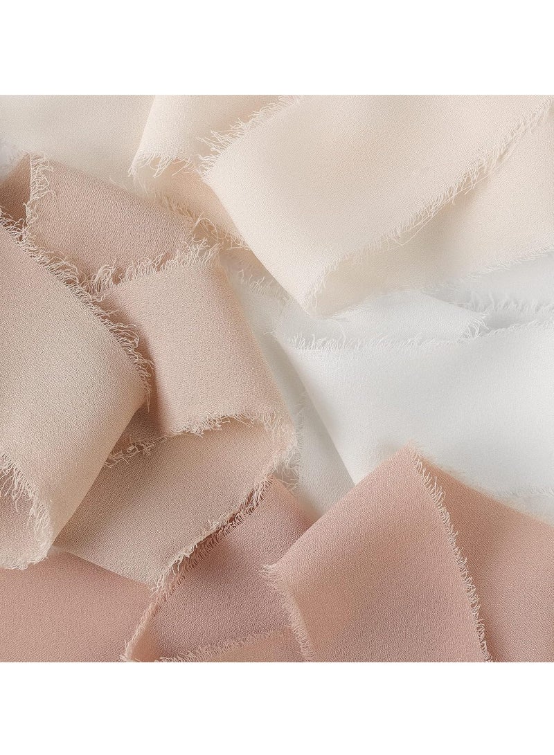 4 Rolls Ribbons Handmade Fringe Chiffon Silk Ribbon 1.5 Inch x 20 Yard Set for Wedding Invitations Bridal Bouquets Gift Wrapping Nude & Cream(1.5 Inch x 5 Yard Each) - Image 3