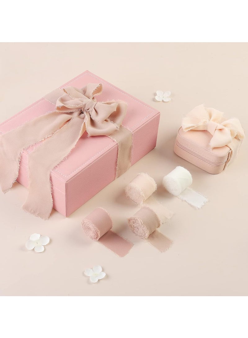 4 Rolls Ribbons Handmade Fringe Chiffon Silk Ribbon 1.5 Inch x 20 Yard Set for Wedding Invitations Bridal Bouquets Gift Wrapping Nude & Cream(1.5 Inch x 5 Yard Each) - Image 4