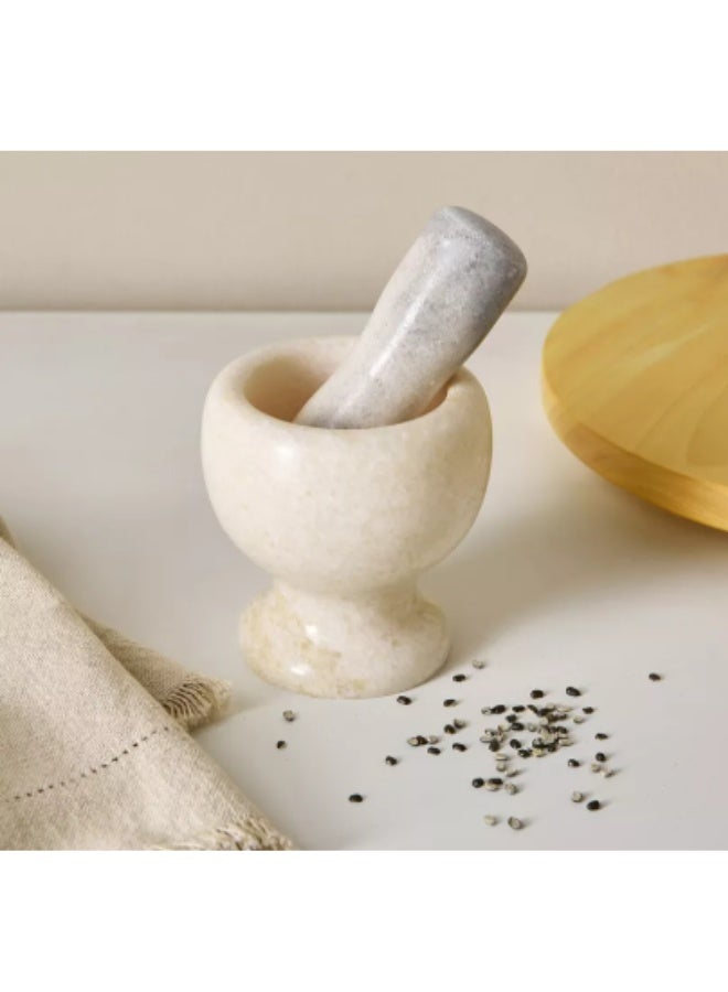 هاون حجري رخامي مع مدقة - مطحنة يدوية ثقيلة الوزن للتوابل والفلفل والثوم والبصل والأعشاب | طقم طحن مطبخ متين - Image 2