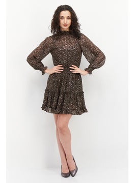 forever new Women Allover Print Mini Dress, Brown  - Image 3