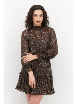 forever new Women Allover Print Mini Dress, Brown  - Image 1