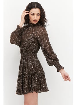forever new Women Allover Print Mini Dress, Brown  - Image 4