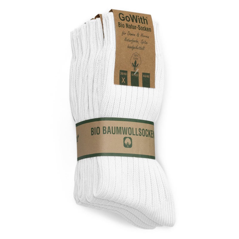 GoWith 4 Pairs Unisex Natural 97% Cotton Crew Socks, Comfy Cozy Breathable Seamless Casual Socks for Men & Women, White, Large, Model 3011 - Image 1